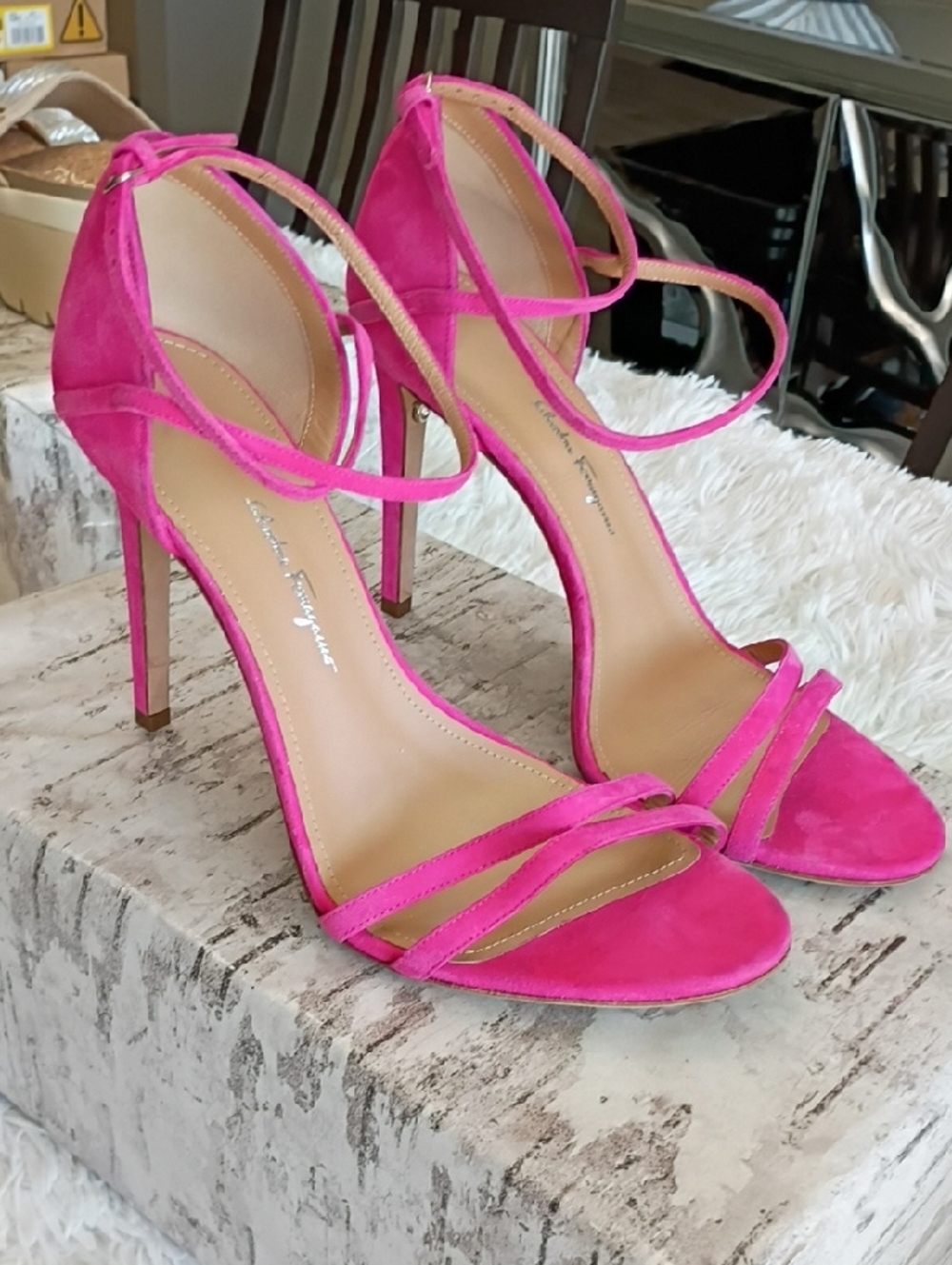 Salvatore Ferragamo Ines 95 Hot Pink Suede Double-Strap Stiletto Sandals